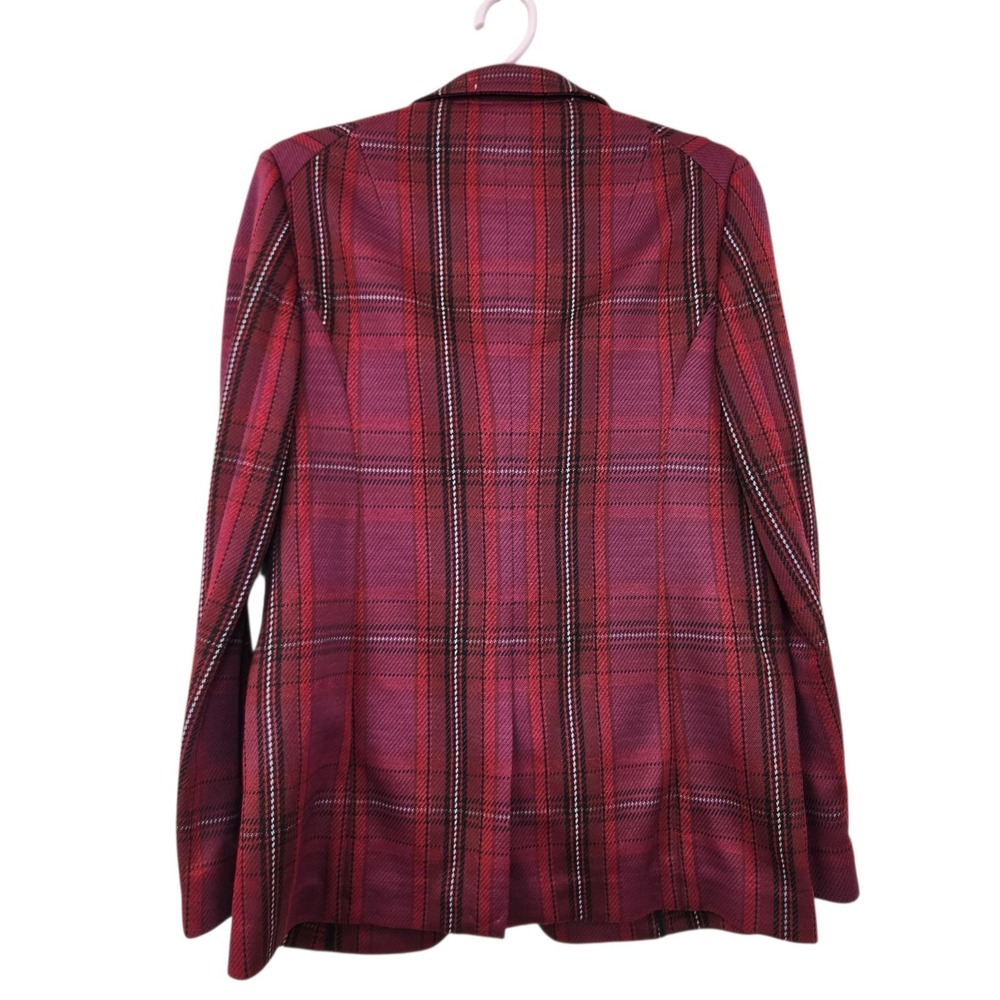 Rag & Bone Size 4 Margot Plaid Blazer Luxury Designer Vamp Goth Maroon Burgundy - Picture 3 of 11